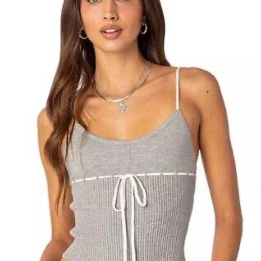 Edikted Gray Ribbed Spaghetti Strap Top